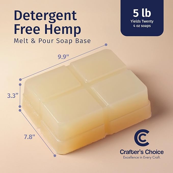 Crafter's Choice Detergent Free Melt and Pour Soap Base for Soap Making and DIY Crafting Projects, SLS/SLES Free, 5LB Block (Hemp)