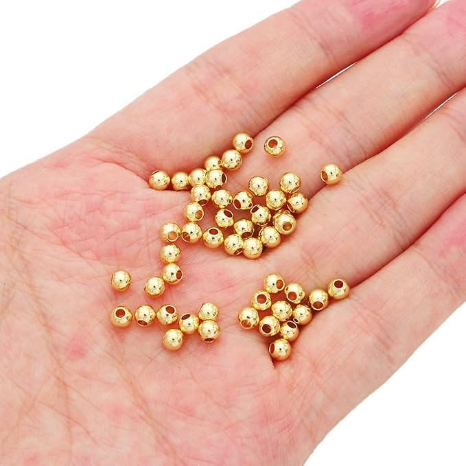 14K Gold Plated Round Spacer Beads 4mm 100pcs for Jewelry Making Findings Non Tarnish