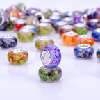 100 Pieces 14mm European Large Hole Spacer Beads Mix Color with Silver Brass Cores Assortments Charm Lampwork Beads Supplies for Necklace Bracelets Jewelry Making (Golden Wire Water Pattern)