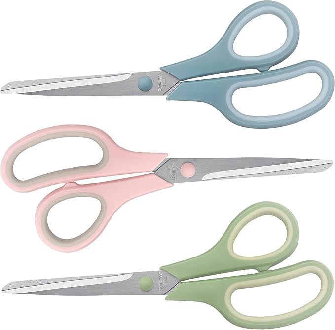 Scissors 8.5 Inch scissors all purpose Bulk Set of 3, Scissors for Office Home School Craft Supplies, Soft Comfort-Grip Right/Left Hand