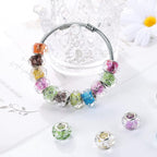 100 Pieces 14mm European Large Hole Spacer Beads Mix Color with Silver Brass Cores Assortments Charm Lampwork Beads Supplies for Necklace Bracelets Jewelry Making (Faceted Powder)