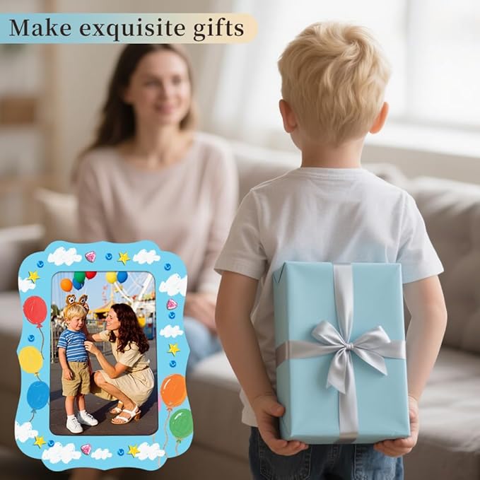 Ukontagood 30 Pack Wooden Picture Frames for Crafts, 4''×6'' Picture Frame Painting Craft Kit Includes 16 Sheets Diamond Stickers, 12 Colors Pens & Brushes, and Paints for DIY Crafts