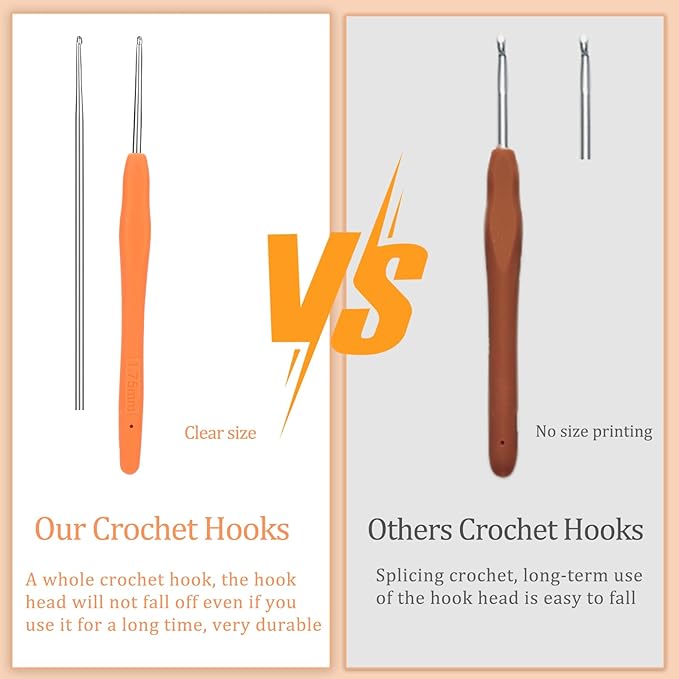 1.75 mm Crochet Hook, Ergonomic Handle for Arthritic Hands, Extra Long  Knitting Needles for Beginners and Crocheting Yarn (1.75 mm)