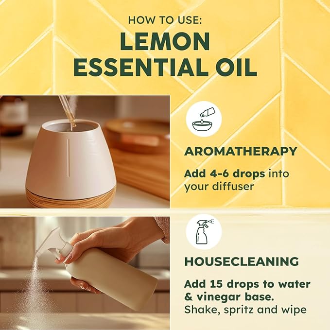 KUKKA Lemon Essential Oils - 4 Fl Oz - for Hair, Skin, Diffuser, Aromatherapy & DIY Soap Making Scent