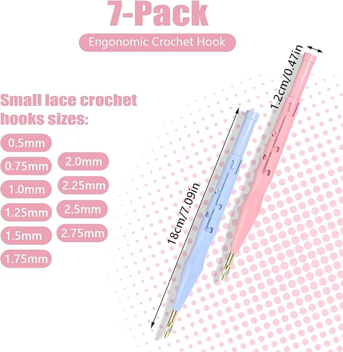 7 Pieces Punch Needle Tool, Portable Adjustable Embroidery Punch Needle for Stitching Applique Embellishment DIY Knitting (Blue, Pink)