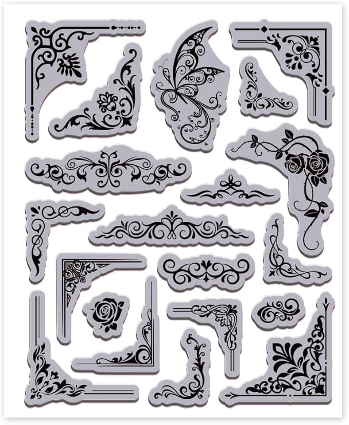 GLOBLELAND Retro Flower Corner Cling Rubber Stamp 8.7"x7" Vintage Butterfly Corner EVA Stamps Embossing Stamp Seal Rubber Stamps for DIY Scrapbooking and Card Making Paper Craft Decor