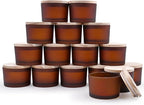 Thick Candle Jars for Making Candles 16 Pcs, 4 OZ Empty Jars with Wood Lids for Candle Making, Sample Container - Dishwasher Safe, Frosted Brown