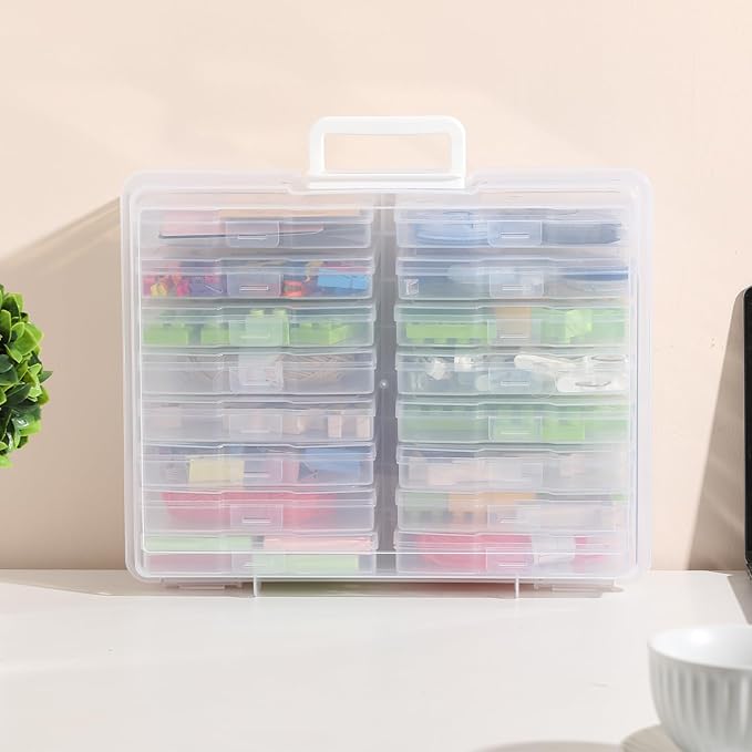 novelinks Transparent 4" x 6" Photo Organizers and Photo Storage Box with Handle, 16 Inner Photo Cases, Portable Picture Organizers & Photo Storage Containers (Clear)