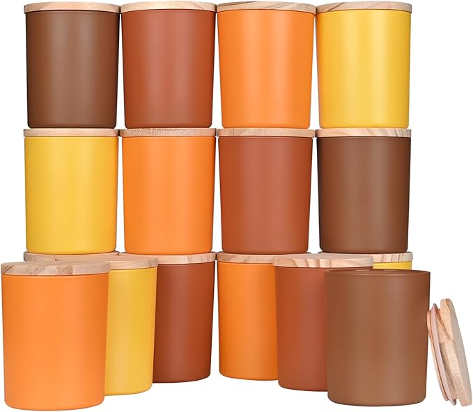 SHOWIN Thick Candle Jars for Making Candles 16 Pcs, 7 OZ Empty Jars with Wood Lids for Candle Making, Sample Container, Fall