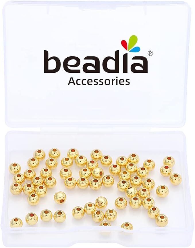 14K Gold Plated Round Spacer Beads 5mm 60pcs for Jewelry Making Findings Non Tarnish