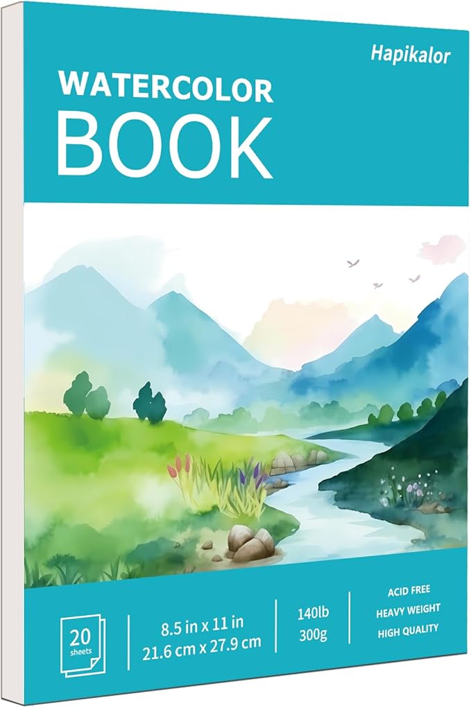 Hapikalor 8.5"x11" Watercolor Paper Pad, 1-Pack, 140lb/300gsm Artist Painting Drawing Paper Book, Art Supplies for Adults Kids, Watercolors, Watercolor Paint Set, Sketchbook, Journal, Teal