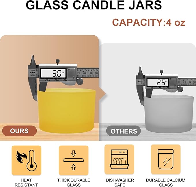 SHOWIN Thick Candle Jars for Making Candles 16 Pcs, 4 OZ Empty Jars with Wood Lids for Candle Making, Sample Container - Dishwasher Safe, Frosted Yellow