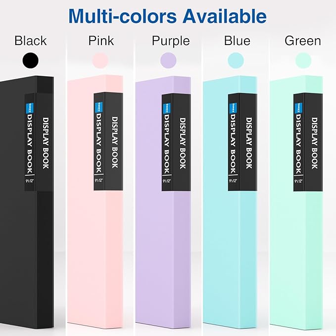 Sooez Art Portfolio 9x12, 30 Pockets with 30 Black Paper, Binder with Plastic Sleeves, Display 60 Pages, Presentation Book for Artwork, Folders Binder for Office School