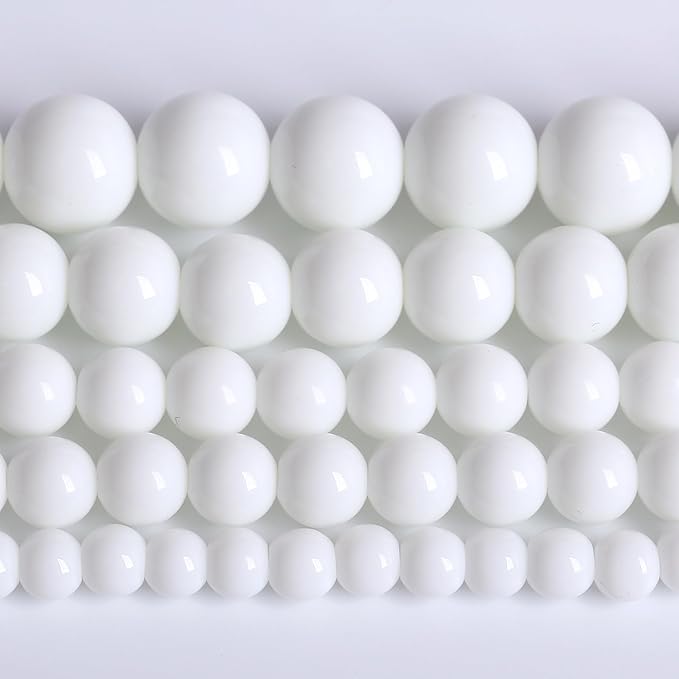 12MM Natural Stone White Porcelain Agate Beads Round Loose Stone Beads for Jewelry and Bracelets Making 32pcs 1 Strands 15"