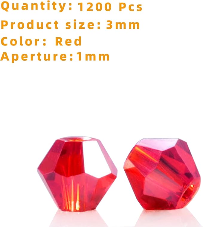 1200pcs Red 3mm Bicone Crystal Beads for Jewelry Making – Faceted Glass Beads for DIY Bracelets, Necklaces, Earrings, Suncatchers, Crafts, and Loc Sprinkles