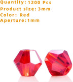 1200pcs Red 3mm Bicone Crystal Beads for Jewelry Making – Faceted Glass Beads for DIY Bracelets, Necklaces, Earrings, Suncatchers, Crafts, and Loc Sprinkles