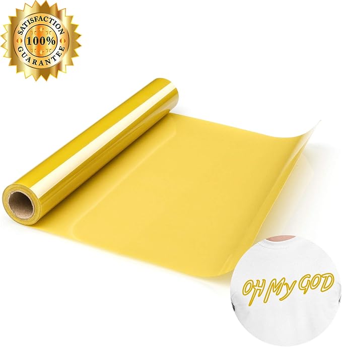 HTV Golden Heat Transfer Vinyl Rolls 12 Inch by 8feet Roll Iron on DIY for T-Shirt Easy to Cut & Weed for Heat Vinyl Design Glossy (8Ft, Golden)