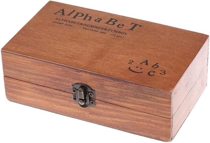 70 Pcs Wooden Rubber Stamps Number and Alphabet Letter Wood Rubber Stamps Set Wooden Rubber Number Letter, Stamper Seal Set with Wooden Box Vintage DIY