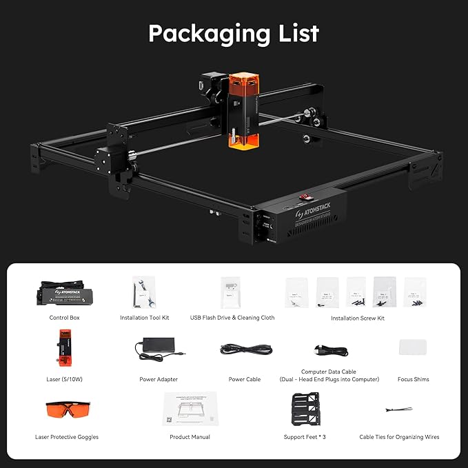 ATOMSTACK A5 Pro V2 5W Laser Engraving Machine, Laser Cutter for Beginners, 400 mm/s and with 400 x 400 mm Working Area, for Leather, Ceramic, Dark Acrylic, Coated Metal, Stainless Steel etc.