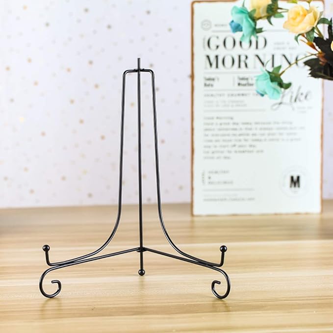 (2 Pack) Iron Display Stand, Black Iron Easel Plate Display Photo Holder Stand, Displays Picture Frames, Cookbooks, Decorative Plates, Tablets and Art 10 Inch