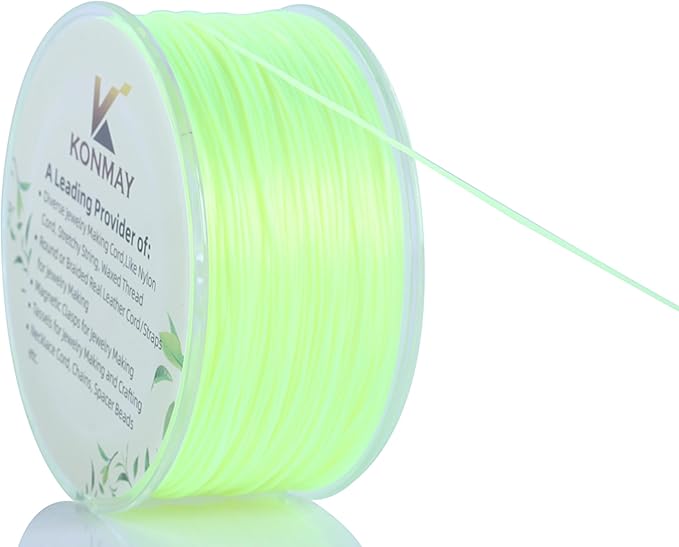 KONMAY 1 Rolls 0.8mm Flat Stretchy Bracelet Strings with Organizing Case, 90 Yards Neon Yellow Crystal Elastic Thread Cord for Jewelry Bracelets Making and Beading
