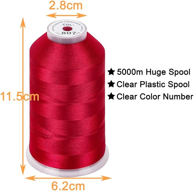 New brothread - Single Huge Spool 5000M Each Polyester Embroidery Machine Thread 40WT for Commercial and Domestic Machines - Carmine