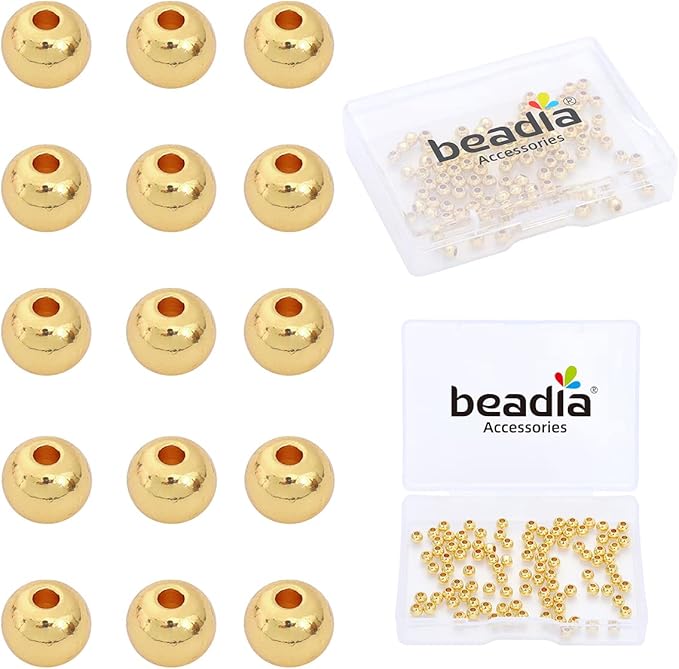 14K Gold Plated Round Spacer Beads 4mm 100pcs for Jewelry Making Findings Non Tarnish