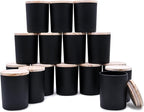Thick Candle Jars for Making Candles 16 Pcs, 7 OZ Empty Jars with Wood Lids for Candle Making, Sample Container, Matte Black