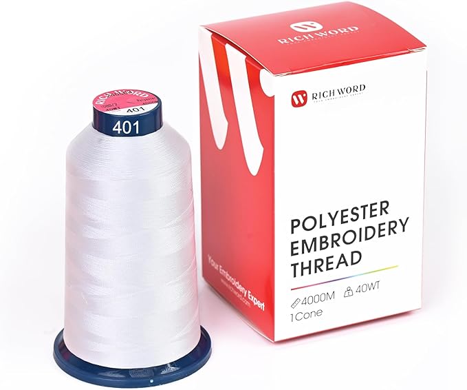 Richword Selected White Embroidery Thread 5000Y 40WT Polyester Thread 100 Colors Selected for Commercial Multi Needles and Single Needle Embroidery Machine 0401