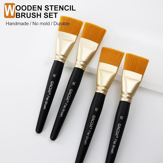 1 1/2 inch Flat Paint Brushes for Acrylic Painting,4 Pieces 38mm Large Craft Basecoating PaintBrushes with Wooden Handle for Acrylic, Oil, Body, Facial mask Brushes