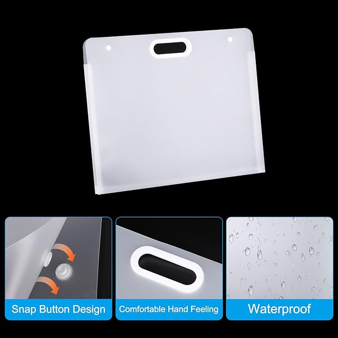 PATIKIL 17 x 14 Inch Plastic Art Portfolio, Large Art Storage Bag with Handles, Waterproof Folder Container for Artwork Drawing Sketch Poster Photography Diamond Painted, Clear White