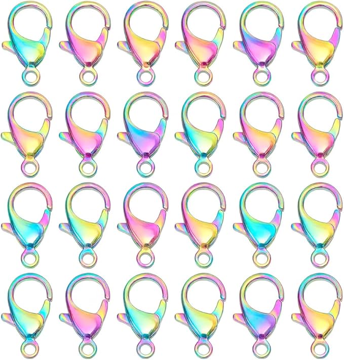 Mandala Crafts 19mm Rainbow Stainless Steel Lobster Clasps for Jewelry Making - 25 PCs SS Lobster Claw Clasps with Jump Rings Jewelry Findings Kit for Necklaces Bracelets Charms Fasteners
