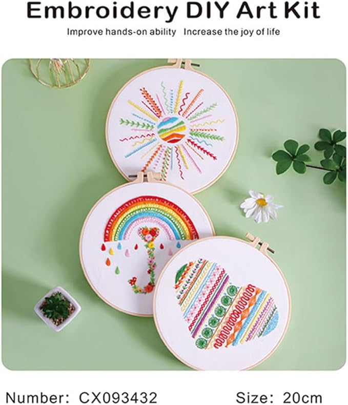 Konrisa Easy Embroidery Kit for Beginners Stamped Embroidery Starter Kit DIY Sewing Needlepoint Cross Stitch for Adults, Stitch Practice Kit 3 Embroidery Fabric Pattern