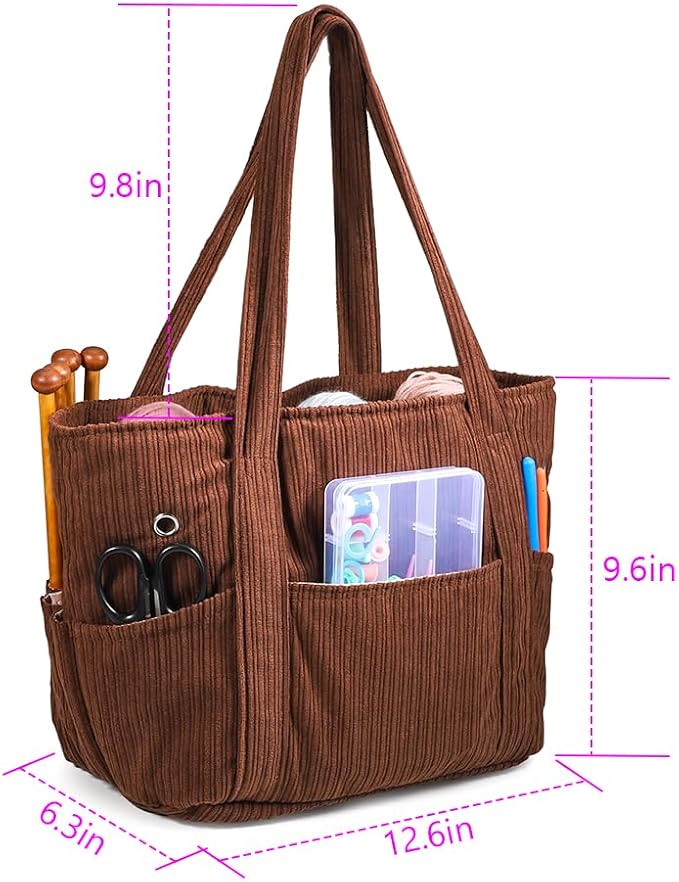 Crochet Bag Organizer Corduroy Yarn Bag Holder for Crocheting Basket Kit Knitting Needles Yarn Balls Gifting to Knitting Fans