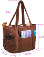 Crochet Bag Organizer Corduroy Yarn Bag Holder for Crocheting Basket Kit Knitting Needles Yarn Balls Gifting to Knitting Fans