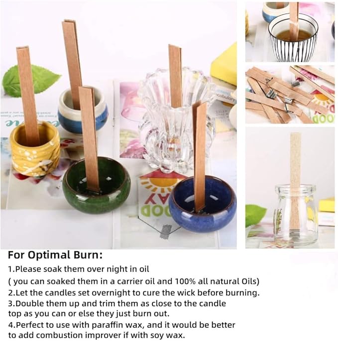 100Pcs Wood Wicks for Candles Making, 5.1x0.5x0.04inch Wood Candle Wicks Natural & Crackling Wooden Candle Wicks with Trimmer for DIY Craft