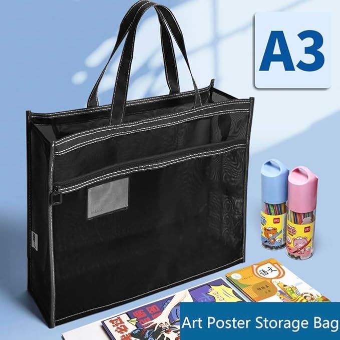 Art Portfolio Bag 18 x 12 Inch, Poster Storage Bag with Handle and Zipper Organizer Transparent Bag for Posters Board, Painting Book, Bulletin Boards, Watercolor Sketchbook