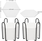 24 Pack Ceramic Tiles for Crafts with 2 Holders, White Unglazed Blank Ceramic Coasters with Self-Adhesive Cork Backing Pads for Acrylic Pouring, Painting, Make Your Own DIY Coasters (Hexagon)