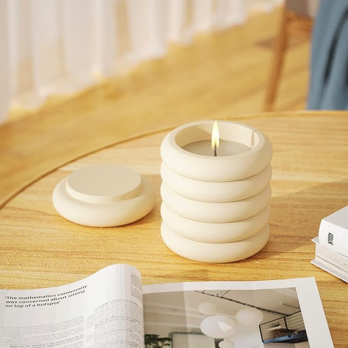 BOOWAN NICOLE Concrete Candle Jar Mold with Lid Cement Storage Pot Silicone Mould DIY Planter Making Tools