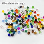 200pcs 6mm Bicone Glass Crystal Beads for Jewelry Making, Faceted Bicone Glass Spacer Beads for Bracelet Earring Necklace DIY Craft(Mix Color)