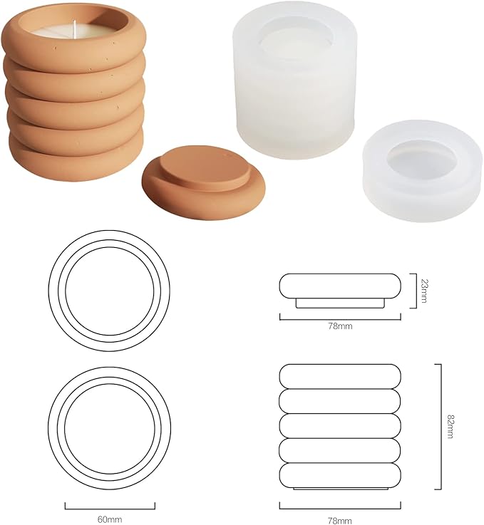 BOOWAN NICOLE Concrete Candle Jar Mold with Lid Cement Storage Pot Silicone Mould DIY Planter Making Tools