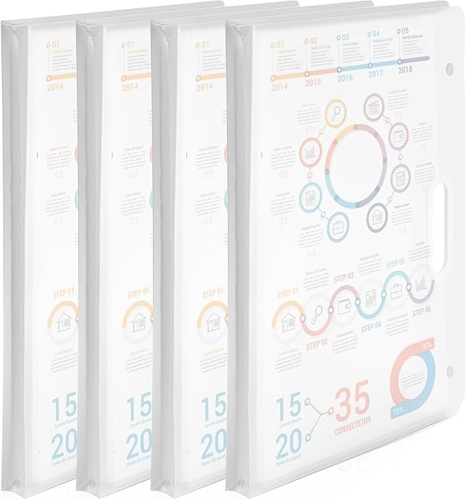 4 Pack Art Portfolio Folder, 17" x 13" Clear Poster Storage Bag with Handle, Plastic Waterproof Bulletin Board Holder Painting Container for Artwork, Drawing Pads, Charts