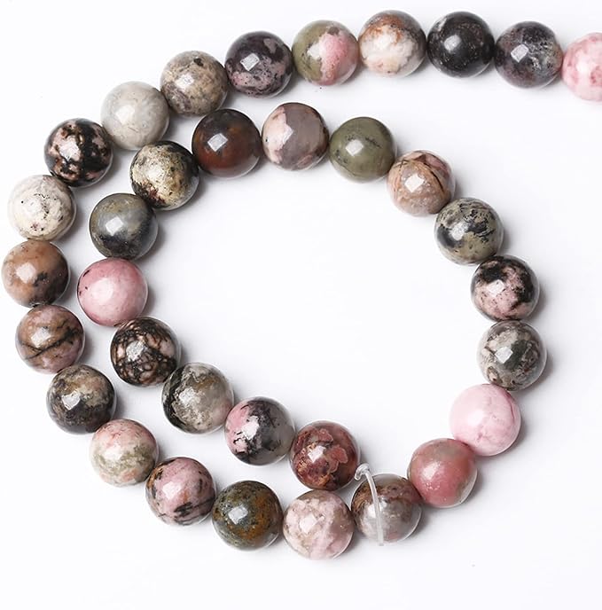 10MM 36PCS Natural Stone Black Stripe Rhodochrosite Gemstone Beads for Jewelry Making DIY Bracelet Necklace Semi Precious Crystal Beads