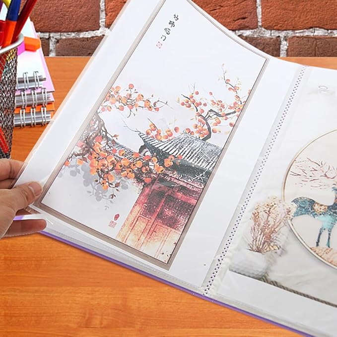 A4 Diamond Pictures Storage Book for Diamond Pictures Kits 30 Pages Diamond Beads Art Painting Portfolio Presentation Storage Book Folder Clear Pockets Pink