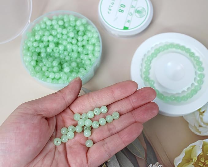 600pcs 6MM Mint Glass Beads Handcrafted Round Lampwork Smooth Loose Bracelet Beads for DIY Jewelry Making