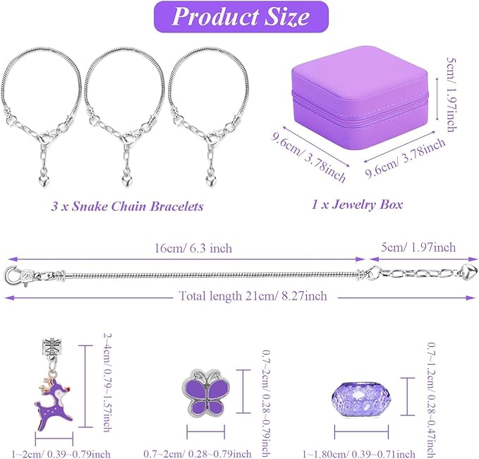 ONADEBY DIY Bracelet Kit with Beads & Charms - Friendship Jewelry Making Kit, A Perfect Birthday and Christmas Craft Gifts with Box Bag Packing (Purple)