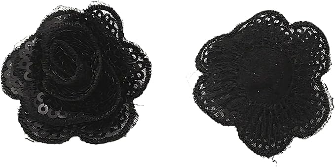 5 PC Rose Flower Sequins Lace Embroidery Patch Applique Trim Wedding Dress DIY Sewing Craft Clothes Applique, 1.6 Inch, Black