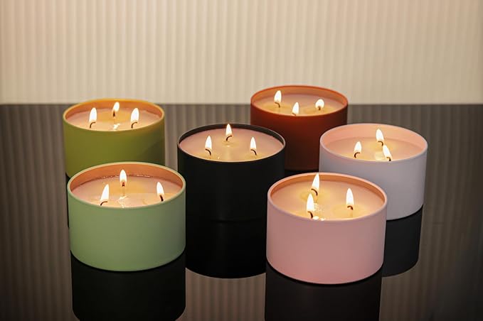 Aroparc Candle Tins with Lids, 3 Wicks Candle Containers 12 Pack 14oz/420ml Seamless Bulk Candle Containers for Candle Making Supplies Wholesale Empty Candle Jars - Lemon