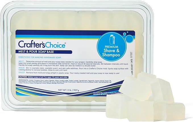 Crafter's Choice Premium Glycerin Melt and Pour Soap Base for Soap Making and DIY Crafting Projects, 2LB Block (Shave & Shampoo)