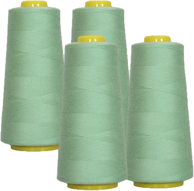 AK Trading 4-Pack Mint Green All Purpose Sewing Thread Cones (6000 Yards Each) of High Tensile Polyester Thread Spools for Sewing, Quilting, Serger Machines, Overlock, Merrow & Hand Embroidery